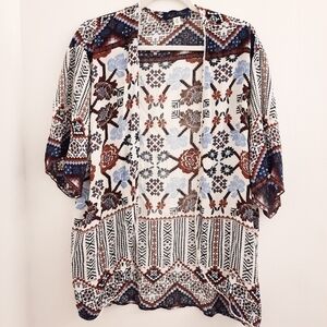 Blue Rain Short Floral Kimono M